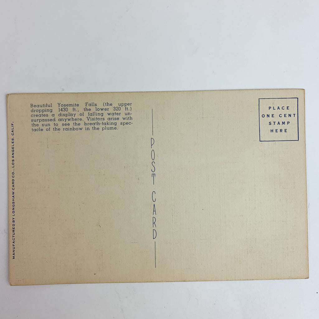 Yosemite Falls Yosemite Valley California CA Linen Postcard