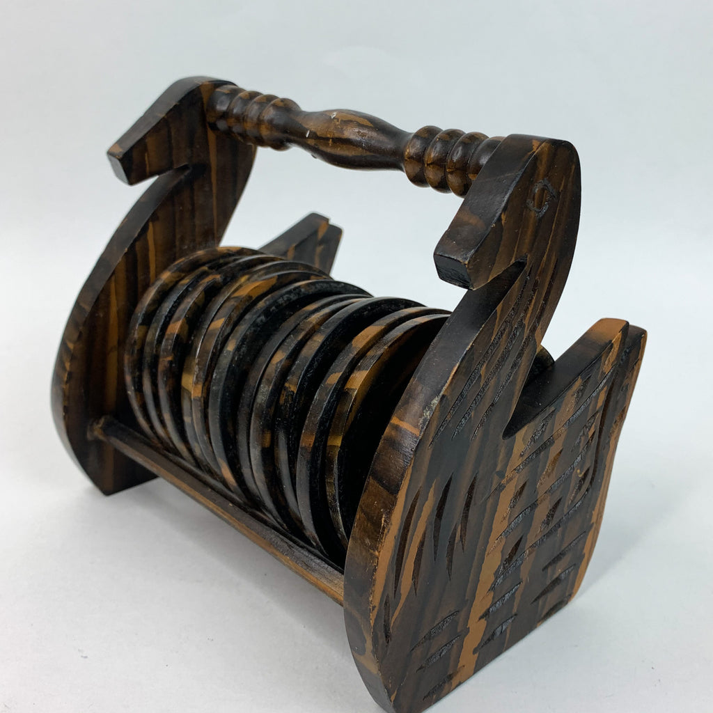 Hand Crafted Bird Vtg Wood Coaster Set