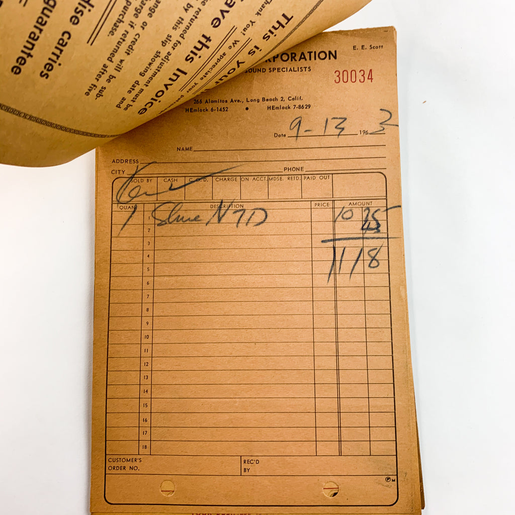 Vintage 1960's Scott Radio Supply Inc Company Long Beach California Receipts