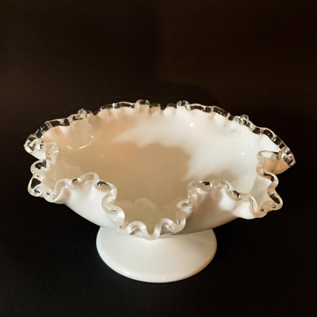 Vintage Fenton Milk Glass Ruffed Edge Candy Bowl Dish