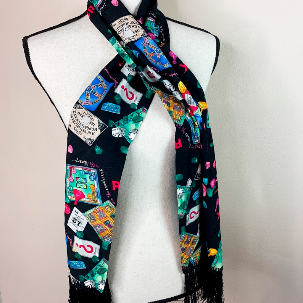 Vintage 1994 Nicole Miller Board Game Silk Scarf