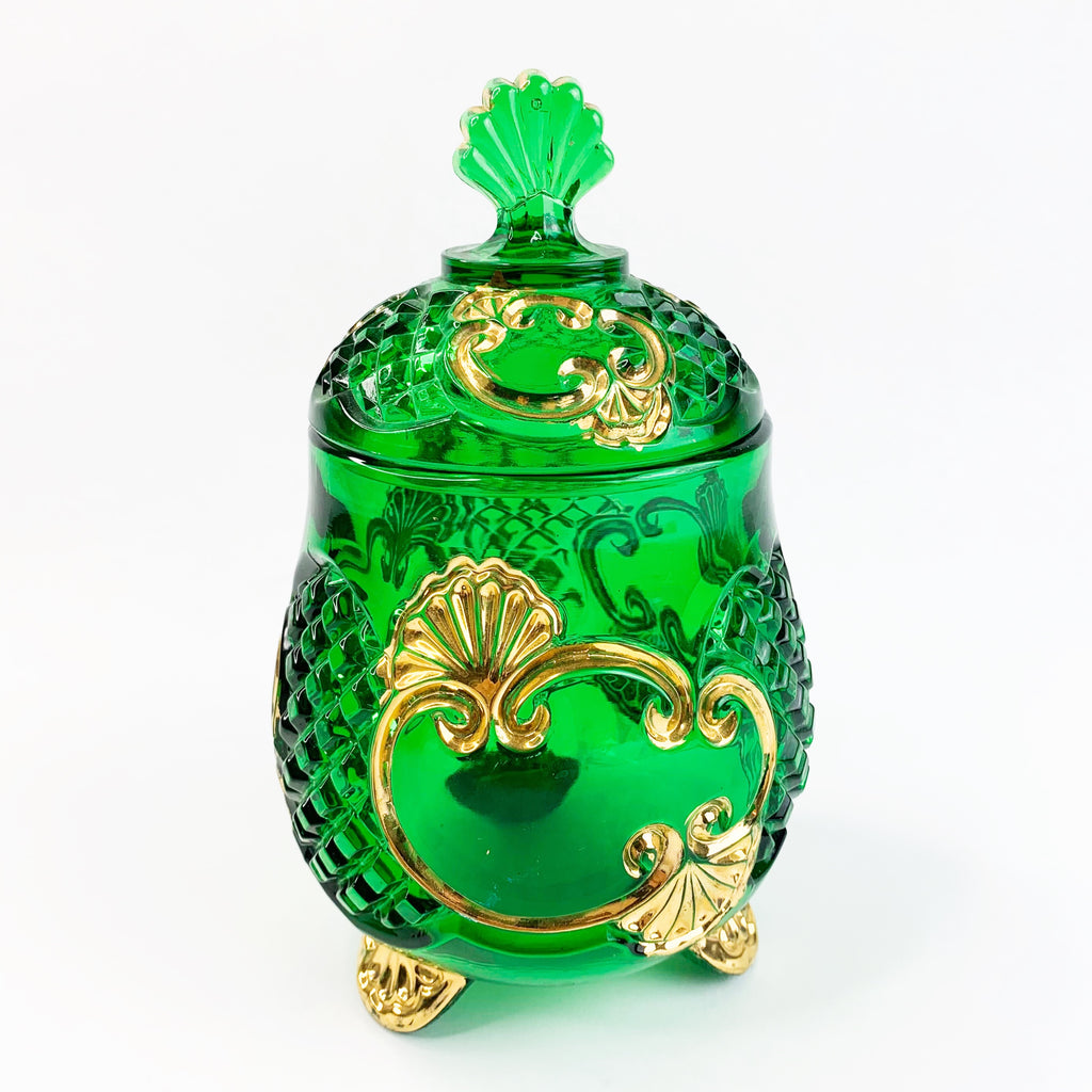 Vintage Riverside Glass Emerald Green Sugar Bowl w/Lid