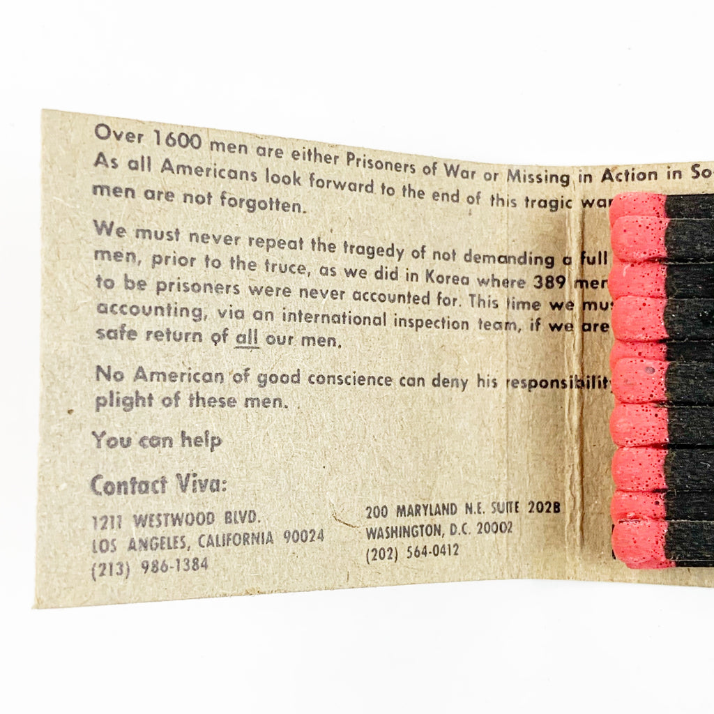 POW MIA "HE NEEDS YOUR HELP" Matchcover United States of America Military
