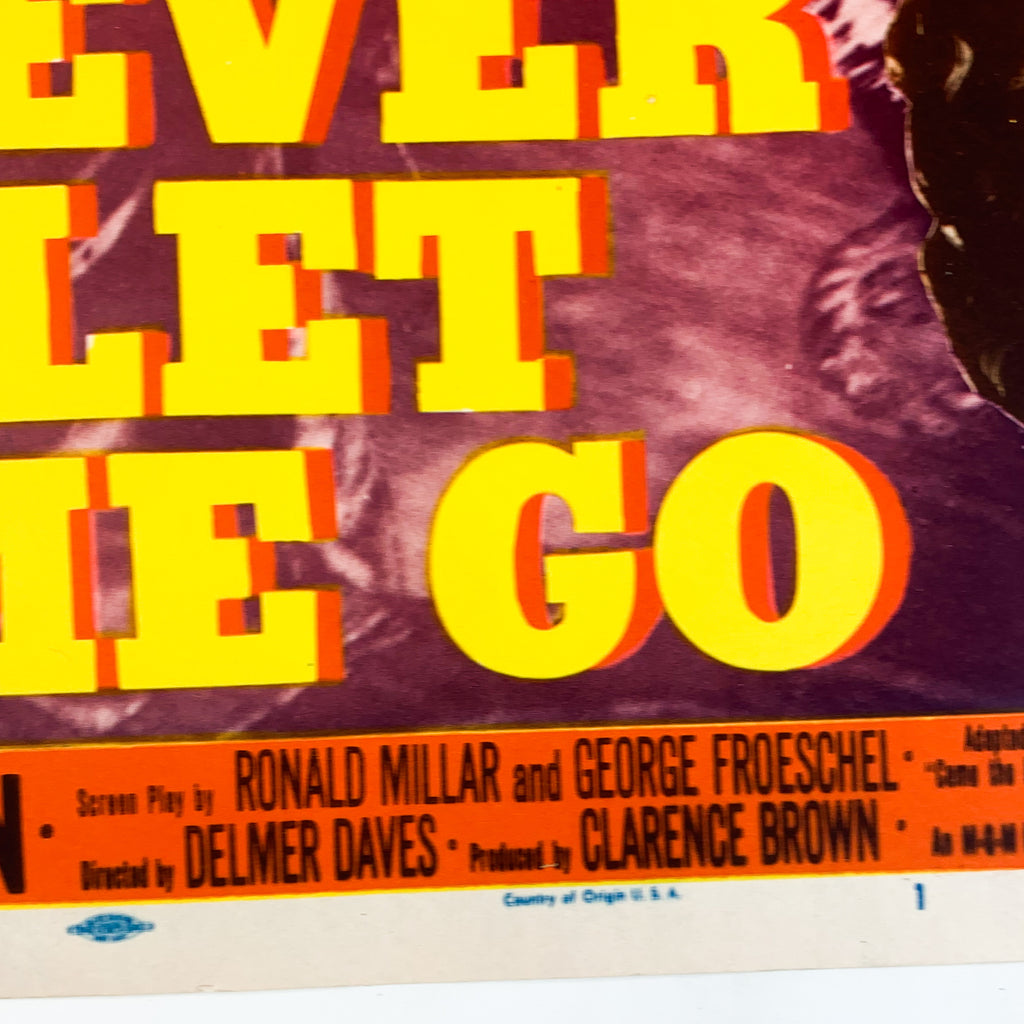 Vintage 1953 MGM Never Let me Go Clark Gable Gene Tierney #1 Lobby Card