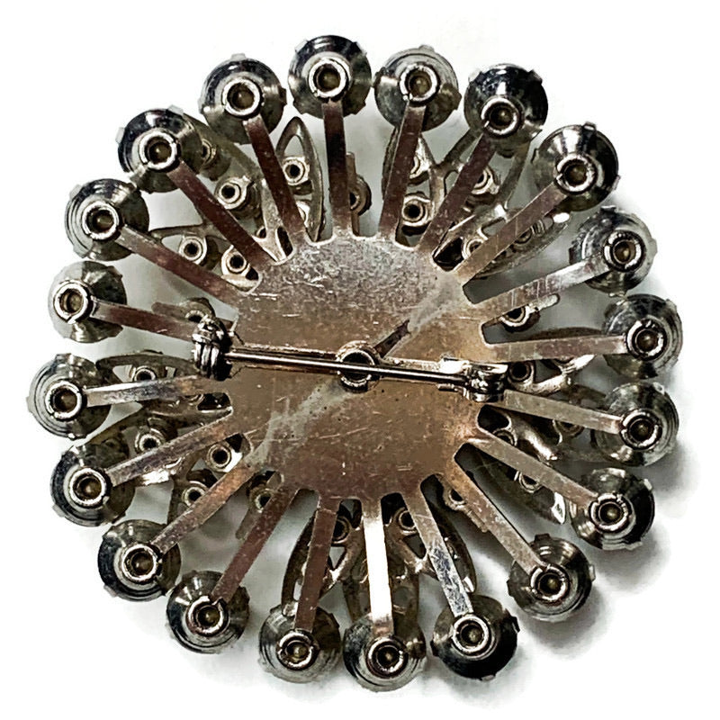 Vintage Prong Set Foiled Clear Rhinestone Round Tiered Cluster Brooch Pin