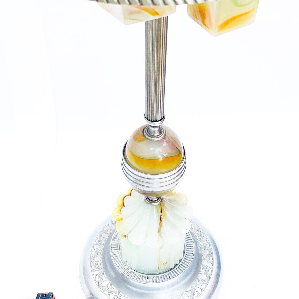 Vintage Mico Art Deco Chrome and Alabaster Slag Glass Ashtray Stand