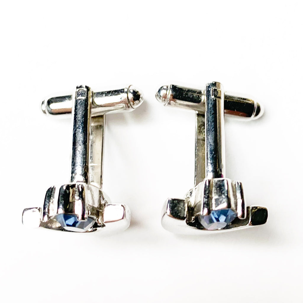Vintage Mid Century Silver Blue Stone Cuff Links