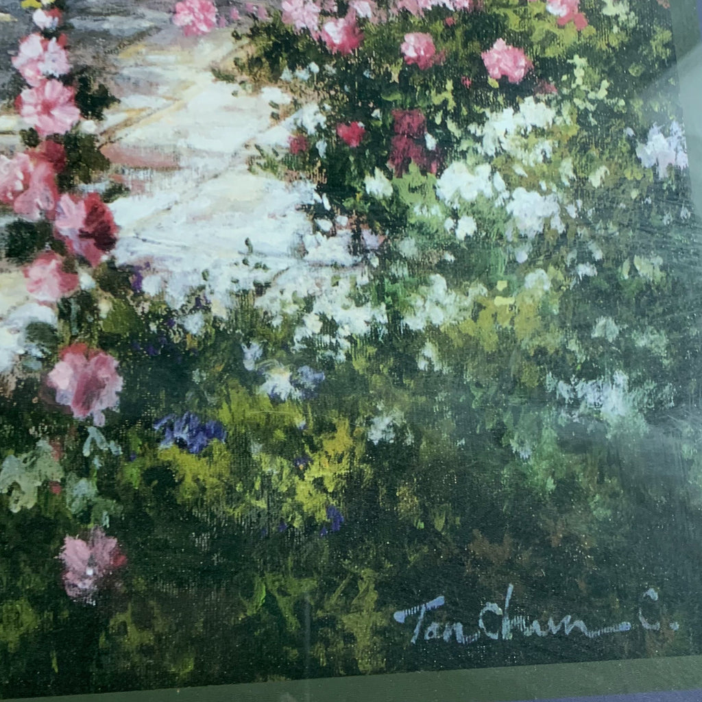 Home Interior Picture Glass Framed Print "Floral Welcome" Pink Gold Designer Series