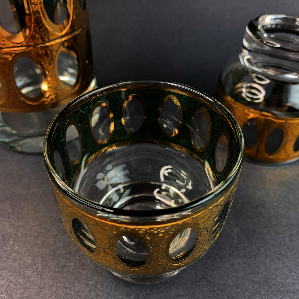 Vintage MCM Culver Antiqua Barware Pitcher & Glasses