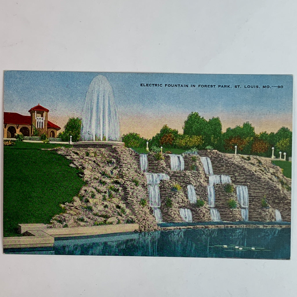 Forest Park St. Louis Missouri Electric Fountain Linen Postcard