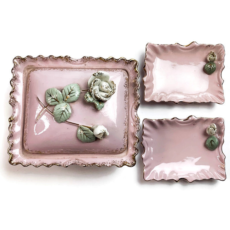 Vintage Ceramic Cigarette Box w/2 Trays