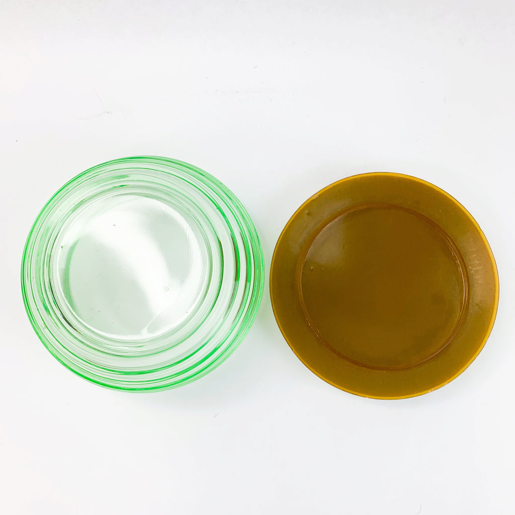 Vintage Green Depression Glass with Lid