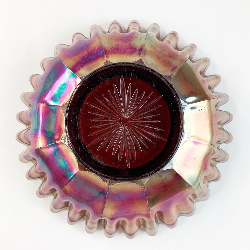 Vintage Carnival Ruffled Rim Glass Bowl