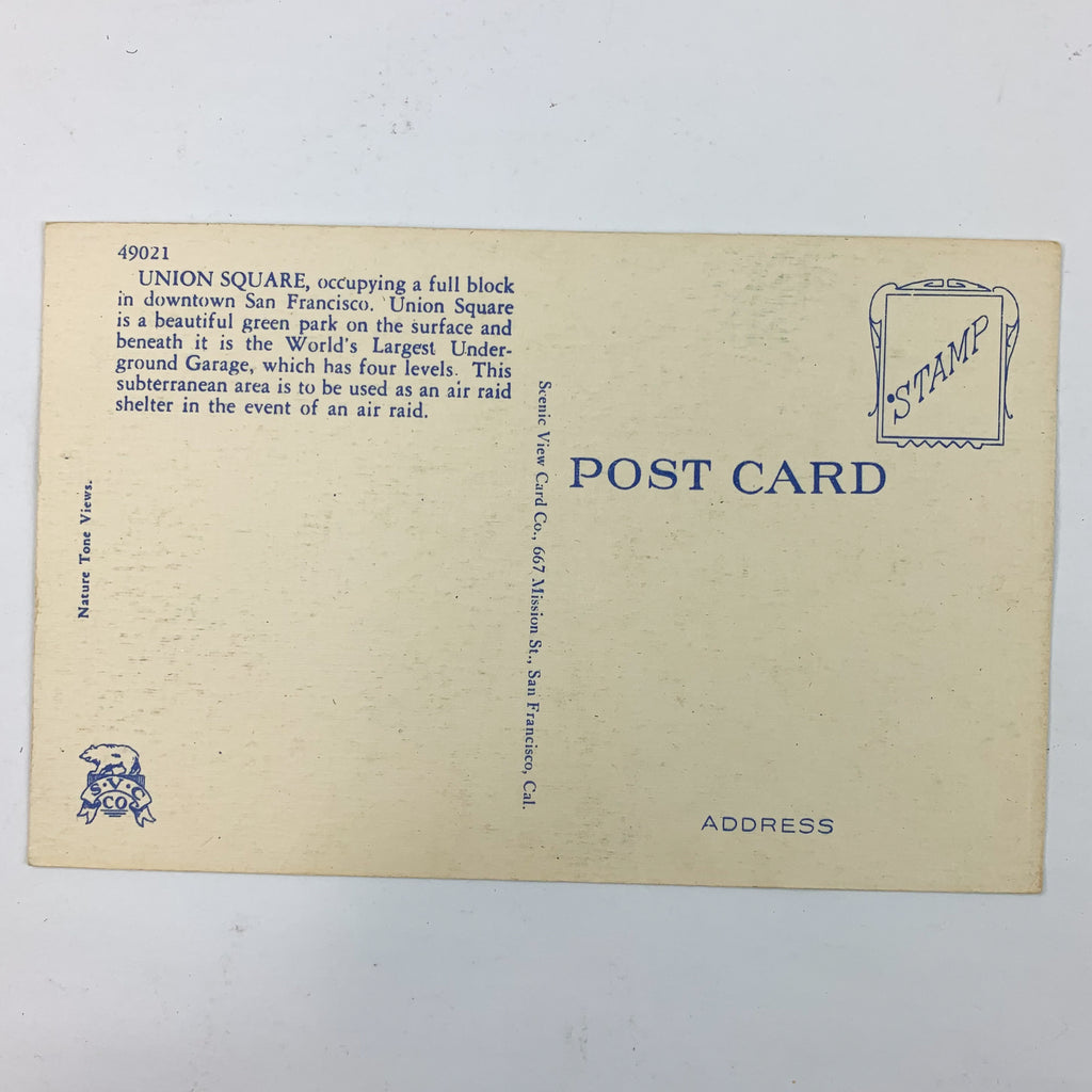 Vintage Union Square The Heart Of Downtown San Francisco Linen Postcard