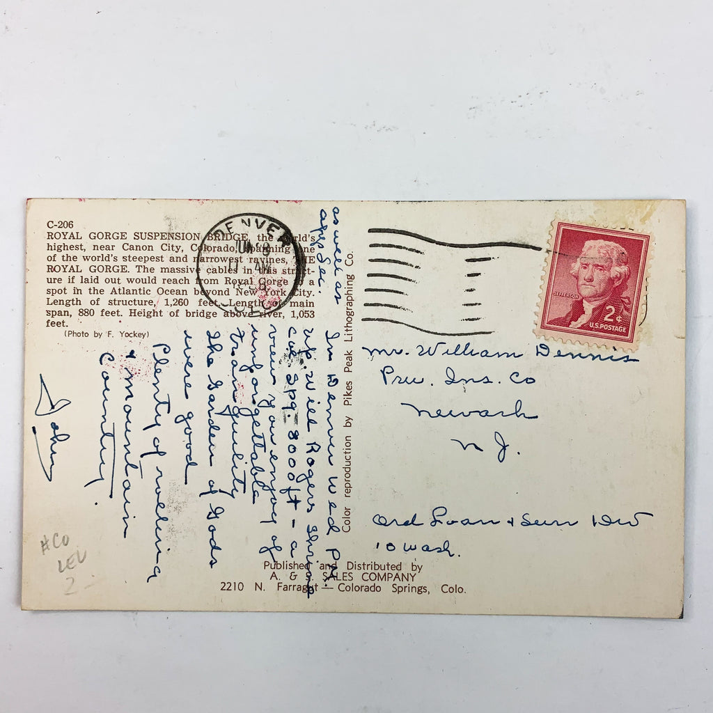 Canon City CO Colorado Royal Gorge Suspension Bridge Old Cars Crossing Postcard