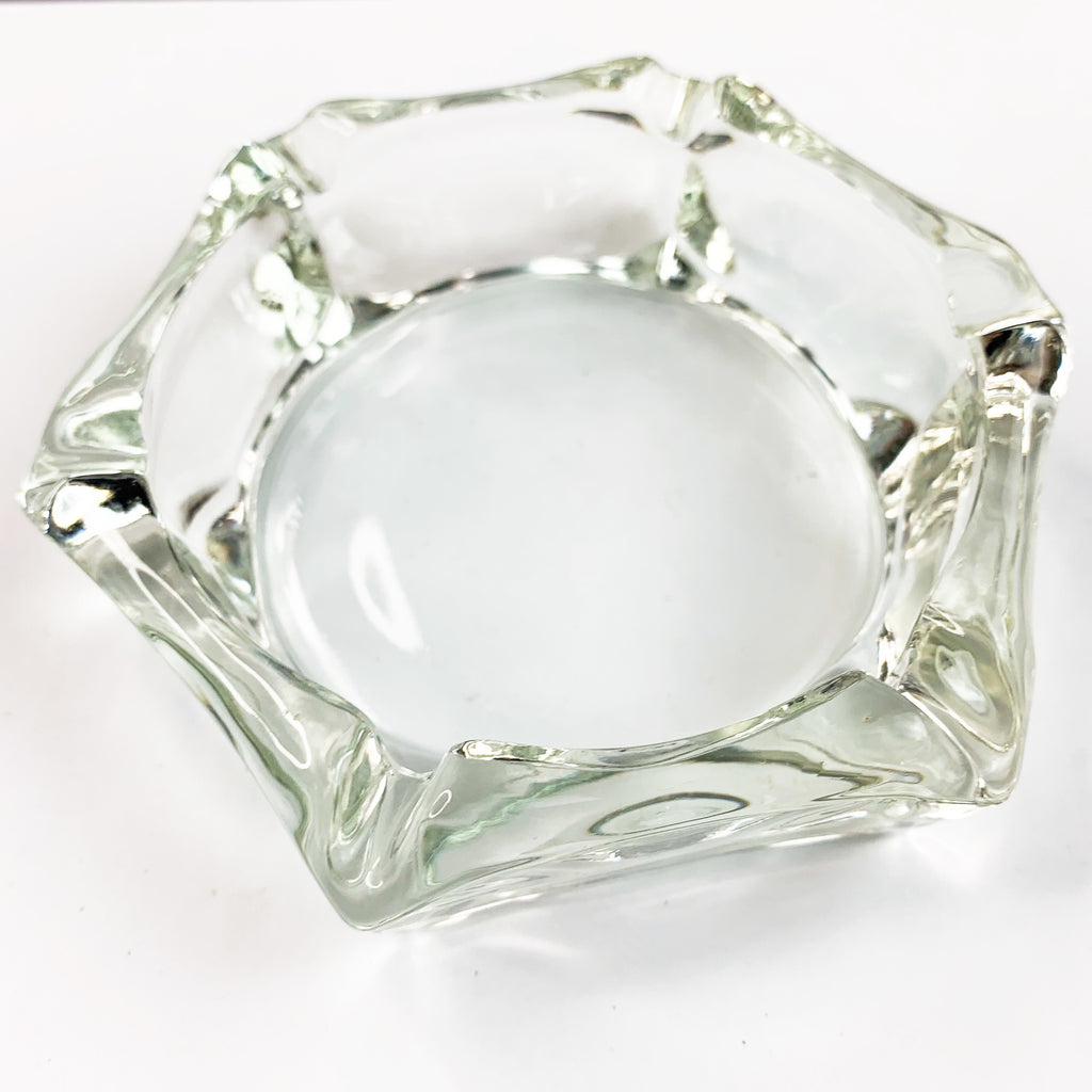 Vintage Clear Heavy Glass Octagon Ashtray