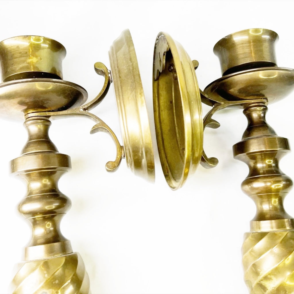 Mid-Century Brass Wall Candle Holder Scones Pair