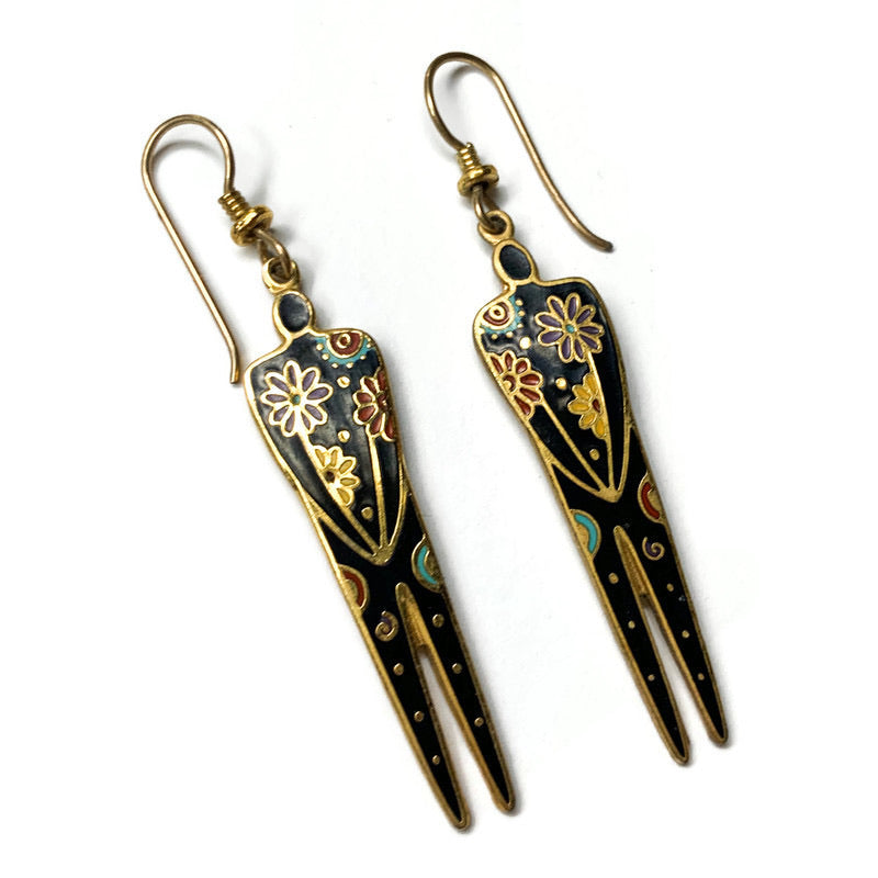 Vintage 1993 Laurel Burch Flower Dangle Earrings