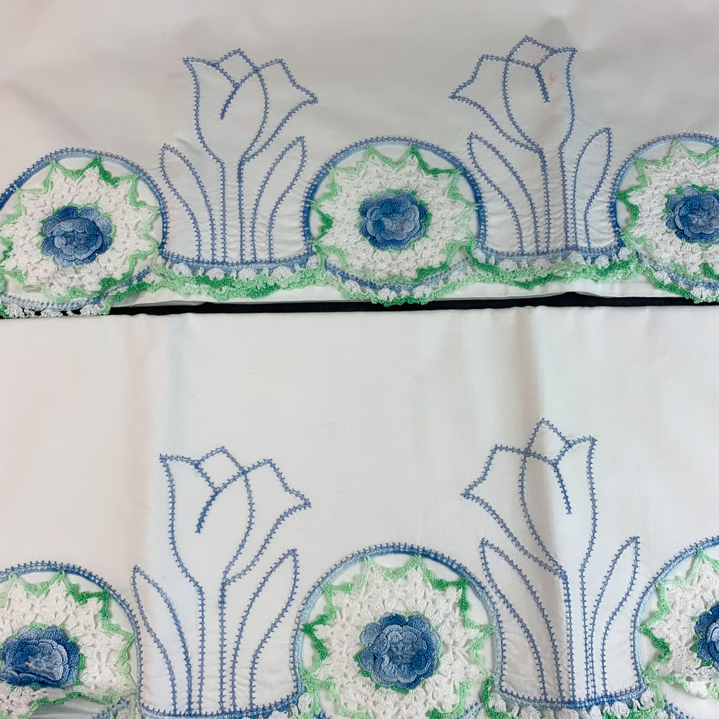 Vintage Embroidered Crochet Pillow Cases