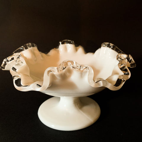 Vintage Milk Glass Ruffed Edge Candy Bowl Dish