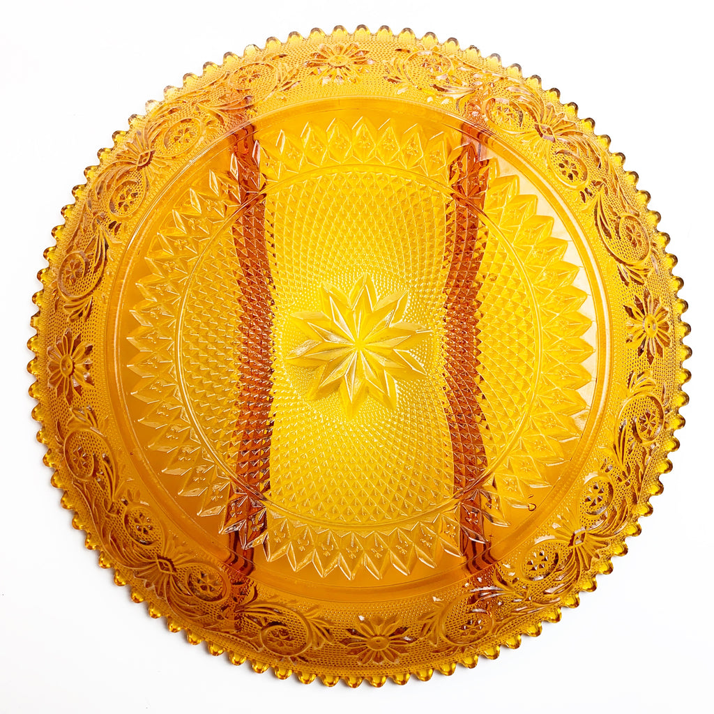 Vintage Amber Indiana Tiera Divided Plate Platter Tray