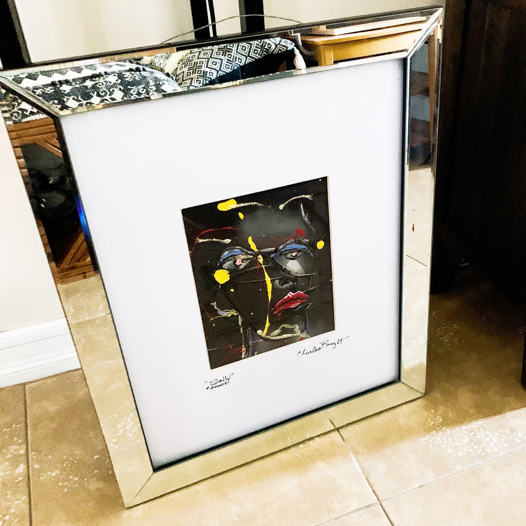 Charles Bright “Sally” Signed Artist Mirrored Glass Framed Art