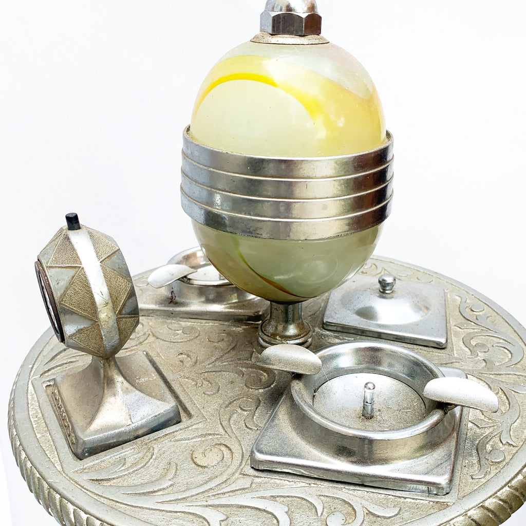 Vintage Mico Art Deco Chrome and Alabaster Slag Glass Ashtray Stand