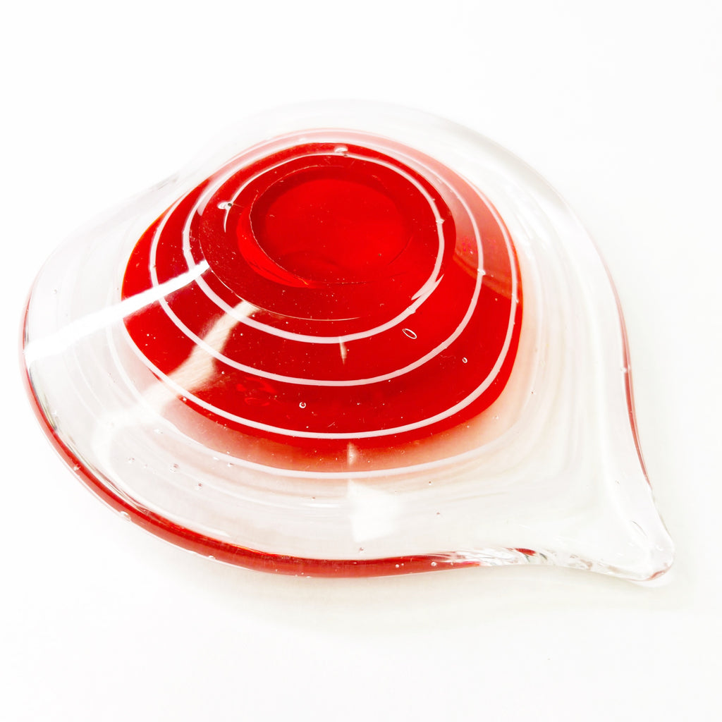 Vintage Glass Red Clear White Swirl Heart Paperweight