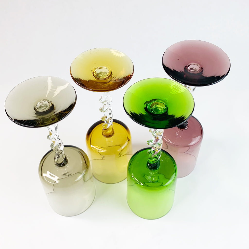 Vintage Champagne Spiral Twist Stem Drinking Glasses