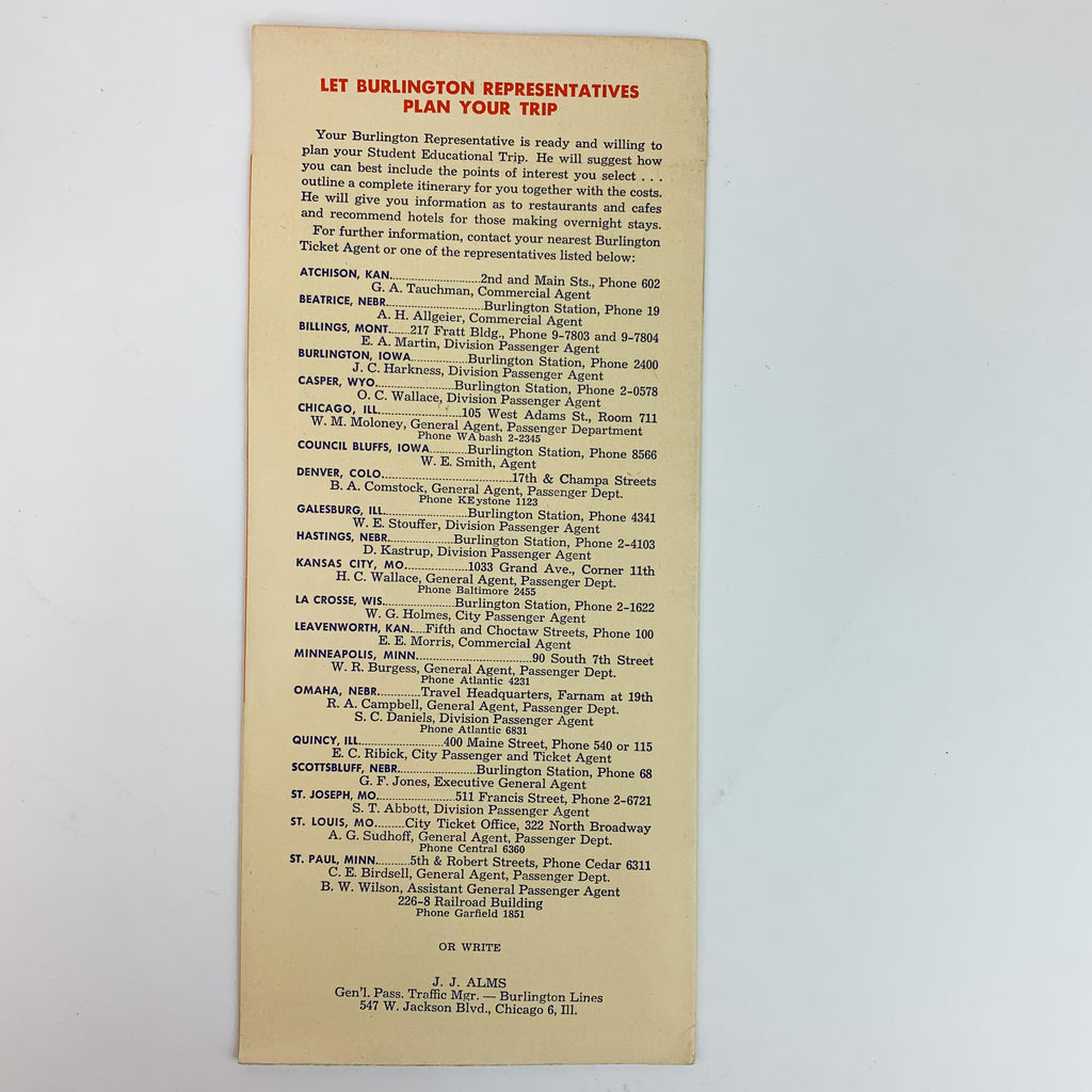 Vintage Burlington Route Railroad Educational Trip Facilities Paper Brochure