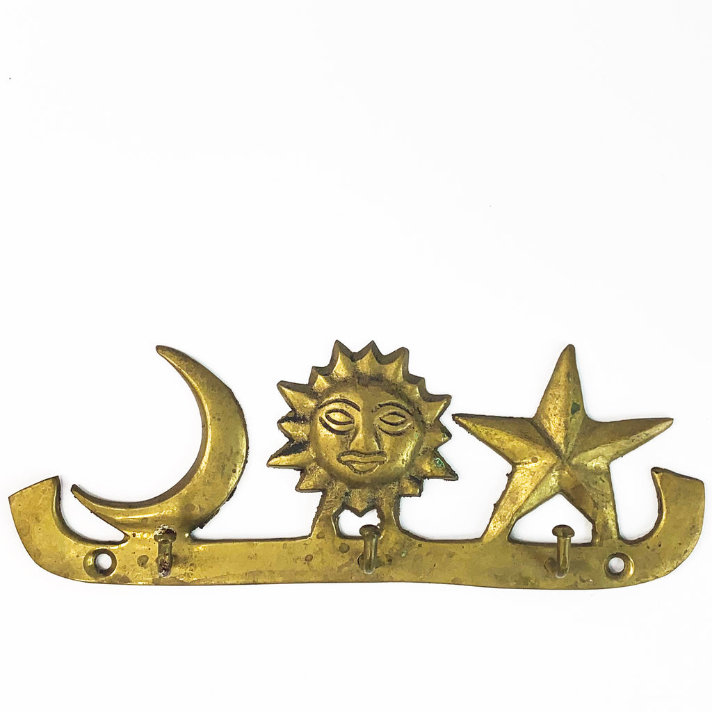 Vintage Brass Sun Moon Wall Hanging Hooks