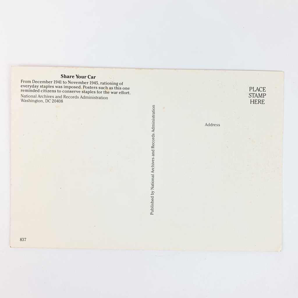 Share Your Car 1940s Rationing Posters National Archives Postcard