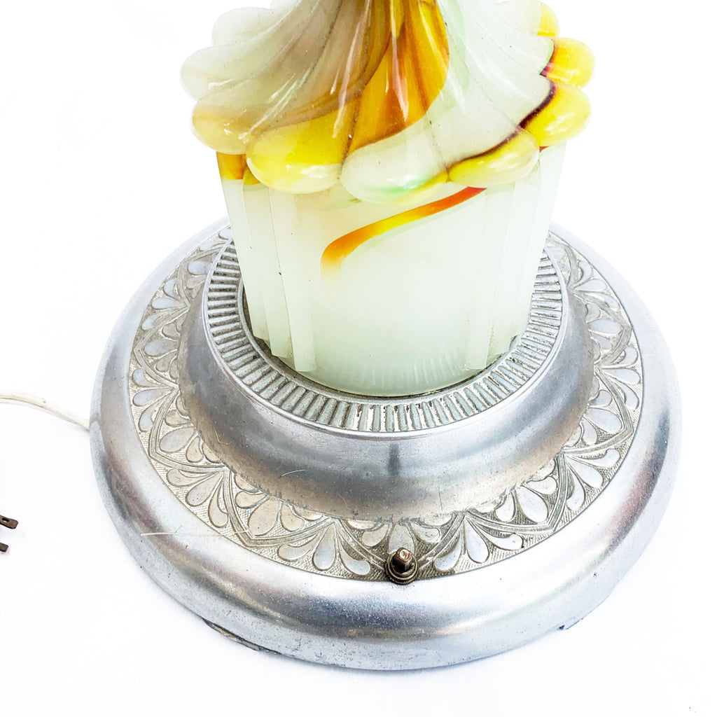 Vintage Mico Art Deco Chrome and Alabaster Slag Glass Ashtray Stand