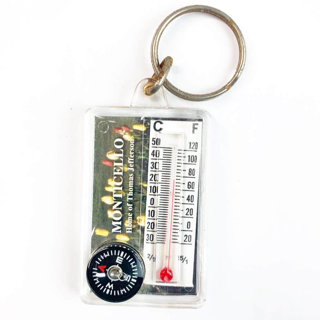 Vintage Monticello Home of Thomas Jefferson Keychain Compass + Thermometer