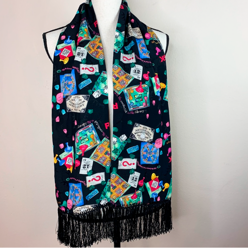 Vintage 1994 Nicole Miller Board Game Silk Scarf