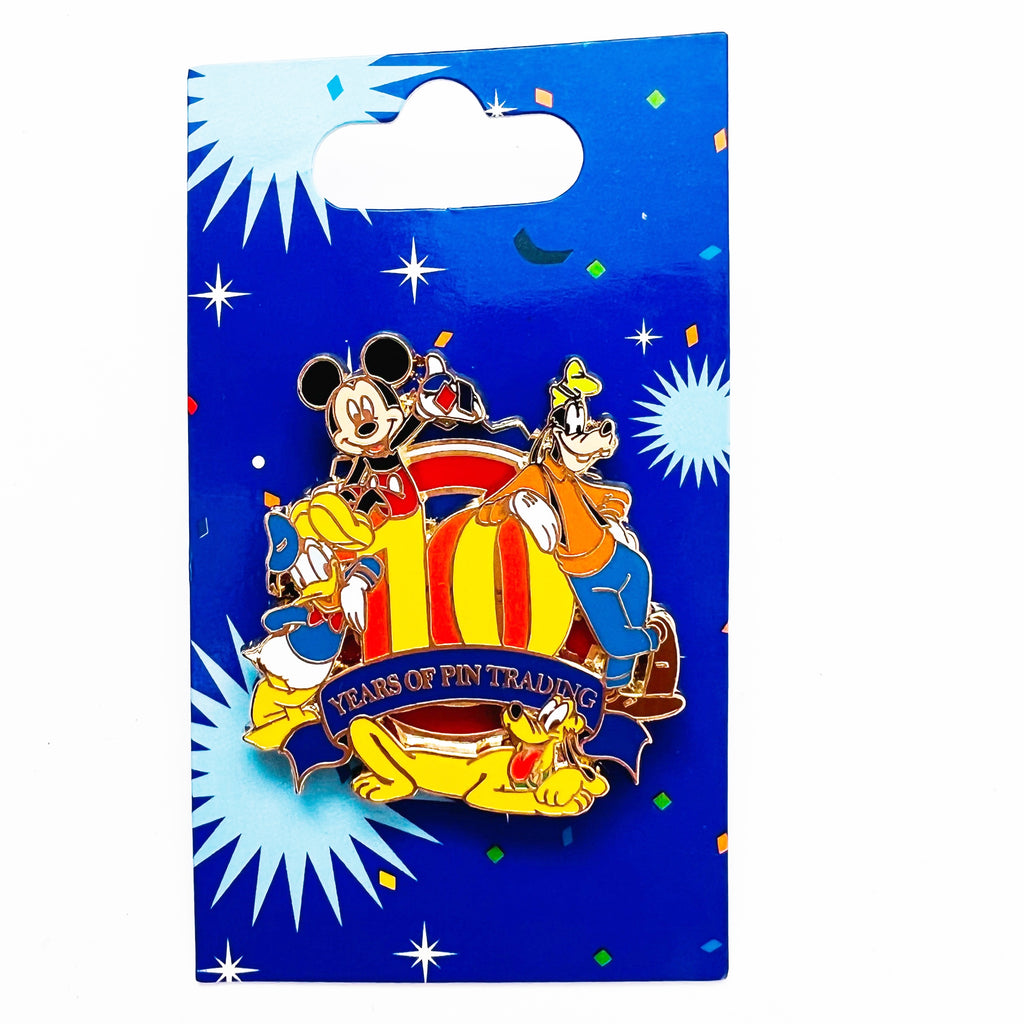 Disney DLR Pin Trading 10th Anniversary Logo Pluto Donald Mickey Goofy Pin