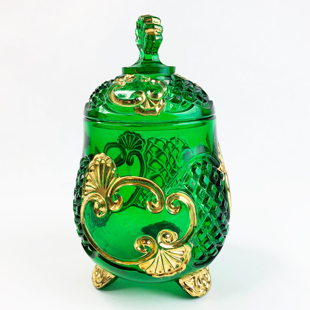Vintage Riverside Glass Emerald Green Sugar Bowl w/Lid
