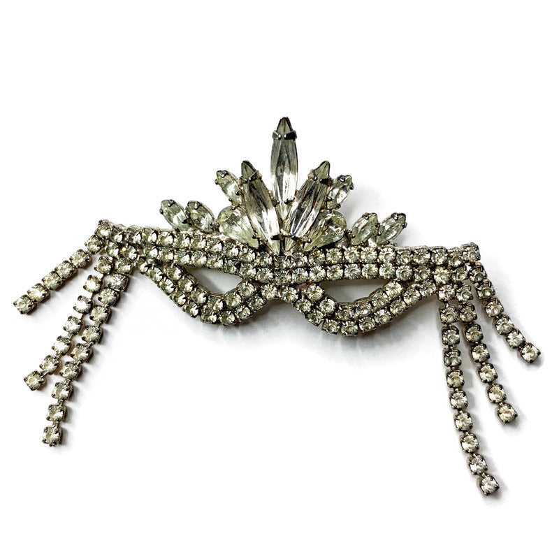 Vintage Masquerade Mask Rhinestone Crystal Brooch
