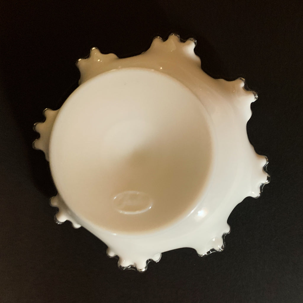 Vintage Fenton Milk Glass Ruffed Edge Candy Bowl Dish