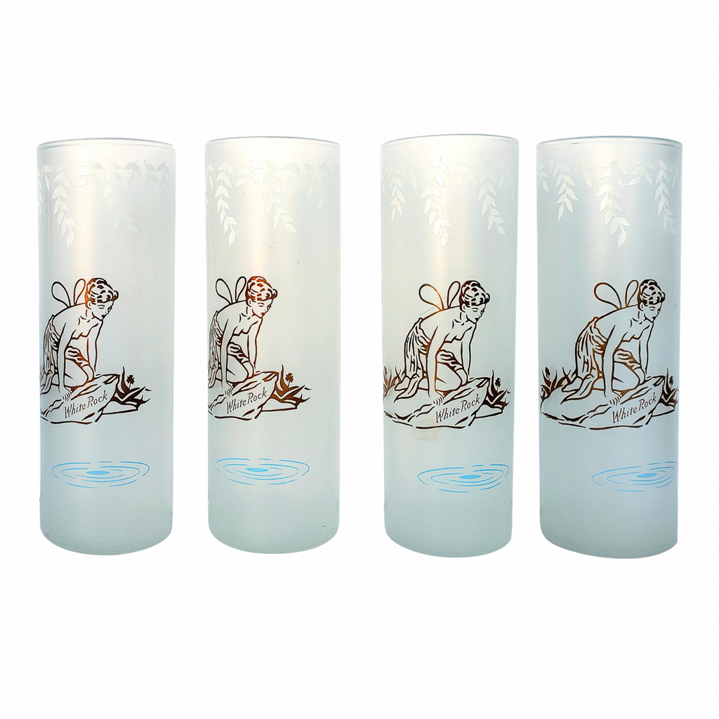 Vintage White Rock Fairy Frosted Glasses by Libbey - Set of 4