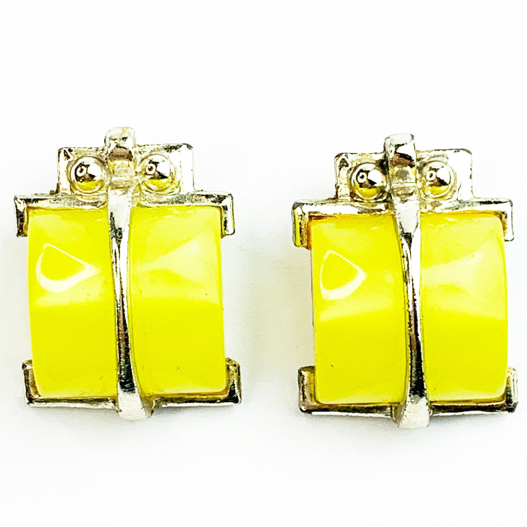 Vintage Enamel Yellow Clip On Earrings