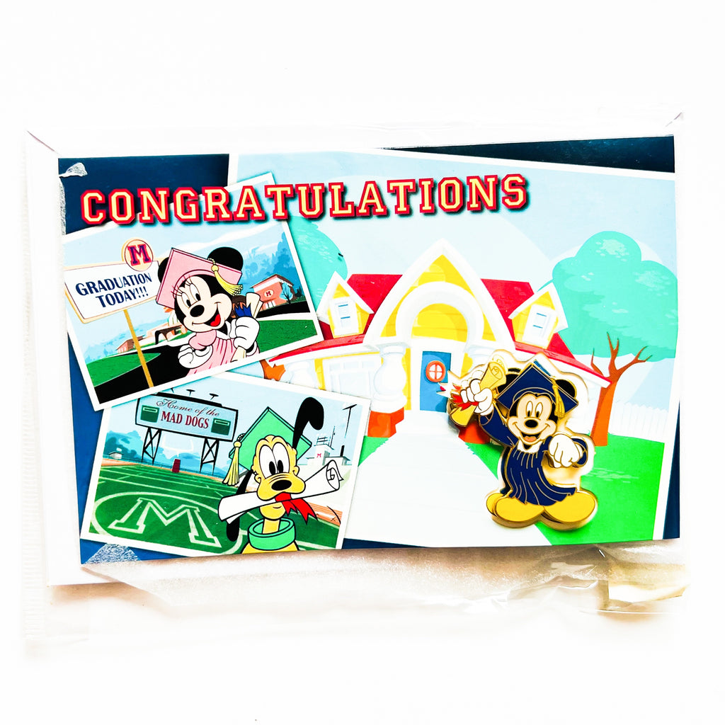 Disney Congratulations Graduate Mickey Mouse Grad Cast Greeting Card & Pin Set