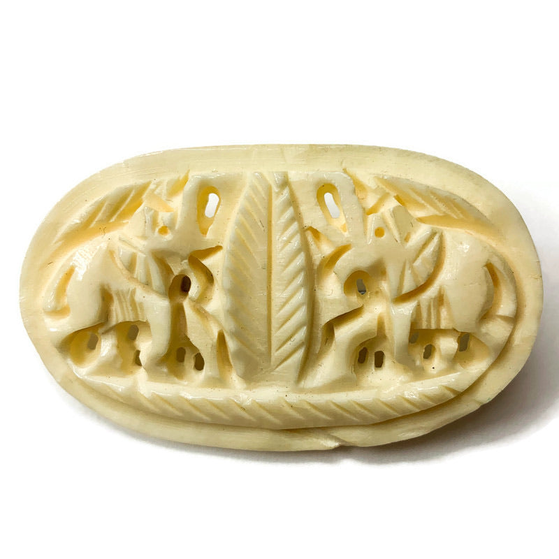 Vintage  Celluloid Carved Elephant Brooch Pin