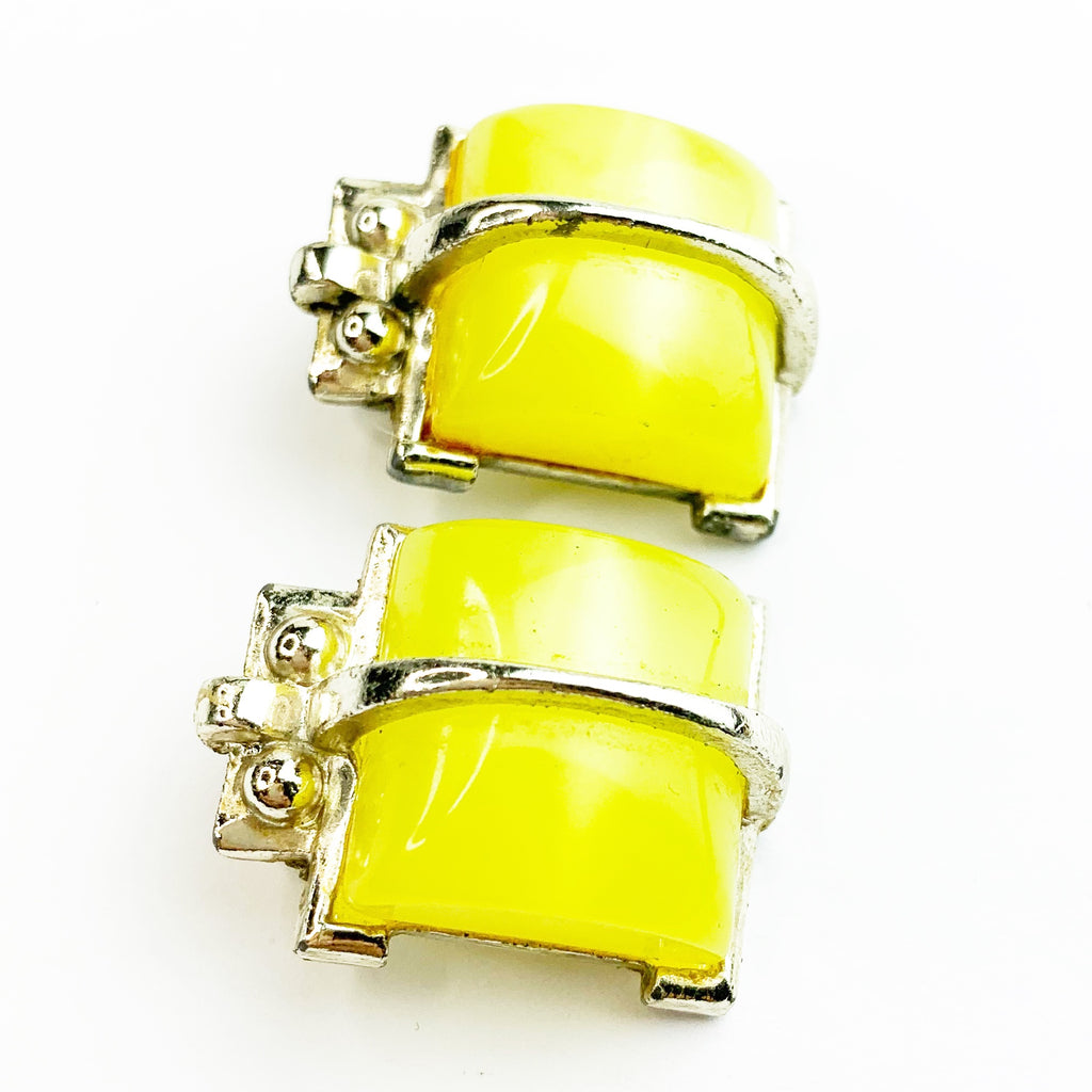 Vintage Enamel Yellow Clip On Earrings