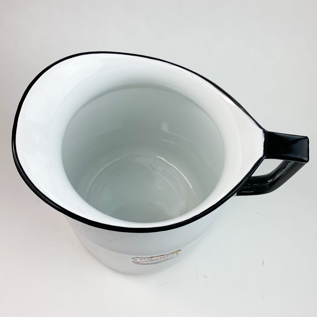 US Quality White And Black Trim Enameled Ware 4 qt. Pitcher. US Stamping Co