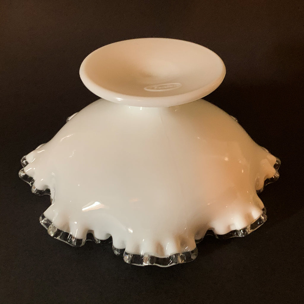 Vintage Fenton Milk Glass Ruffed Edge Candy Bowl Dish