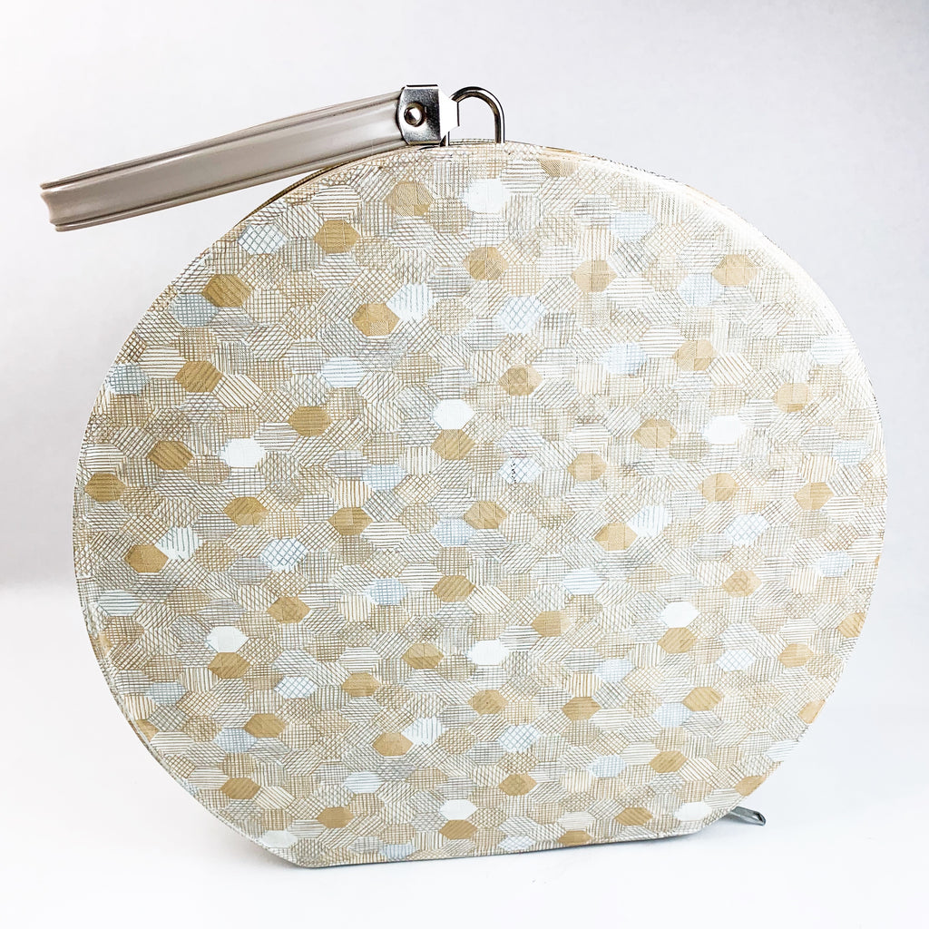 Vintage Travel Hard Shell Handle Round Hat Box