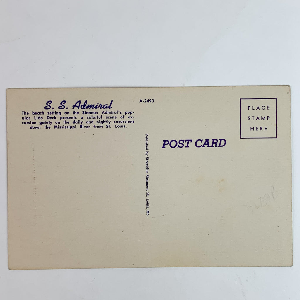Colorful LIDO Deck Steame S.S. Admiral St Louis Port of Missouri Postcard