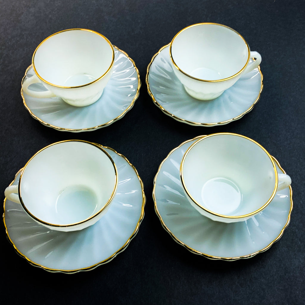 Vintage Anchor Hocking Cup With Saucer Gold Trim