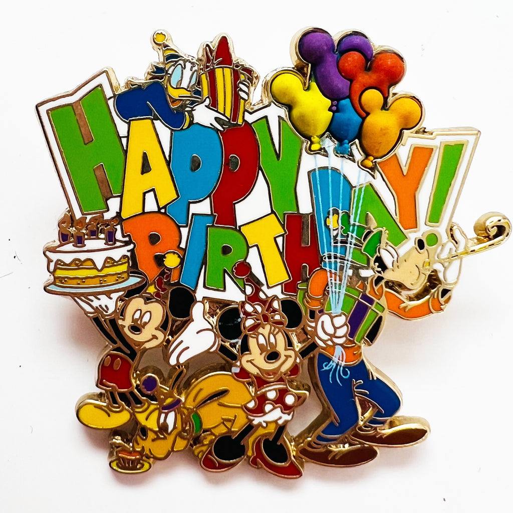 Disney Happy Birthday Mickey Minnie Fab 5 Gift Presents Balloons Pin